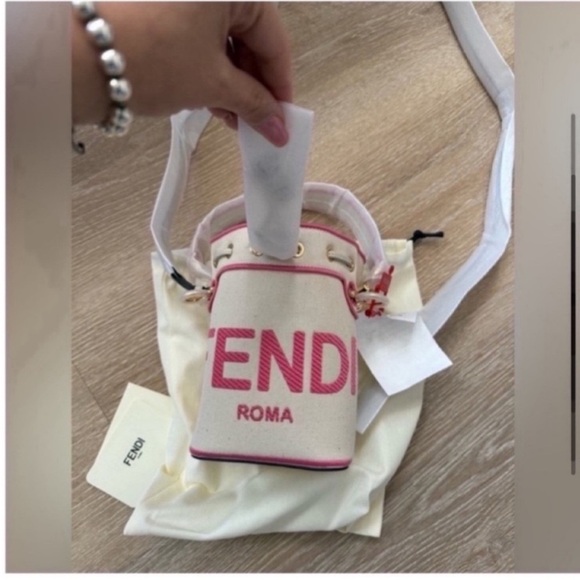 Fendi Women Sand Canvas Mini Mon Tresor Bucket Bag NWT - Picture 7 of 8